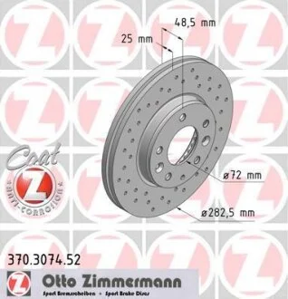 Диск тормозной MAZDA 6 02-07 передн.вент.SPORT Coat Z ZIMMERMANN 370.3074.52