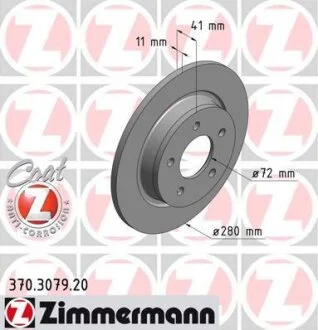Диск тормозной MAZDA 3(BK/BL)/5(CR19) 03- задн. Coat Z ZIMMERMANN 370.3079.20