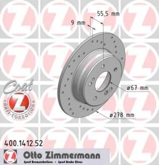 Диск тормозной MB W203/S202 86-08 задн.SPORT Coat Z ZIMMERMANN 400.1412.52
