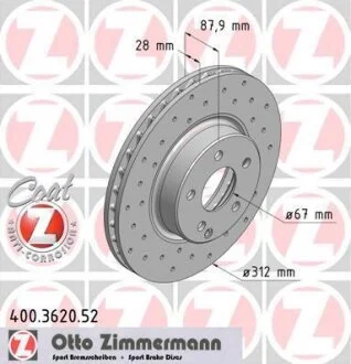 Диск тормозной MB E-CLASS(W211)/CLS(C219) 02- перед.вент. SPORT Z ZIMMERMANN 400.3620.52