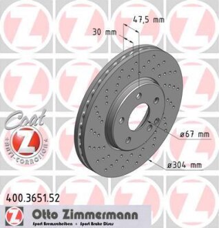 Диск тормозной MB E-CLASS(W211/S211) 03- перед.вент. SPORT Z ZIMMERMANN 400.3651.52