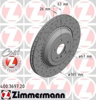 Диск тормозной MB M-CLASS(W164)/R-CLASS(W251/V251) 06- задн.вент. Coat Z ZIMMERMANN 400.3697.20