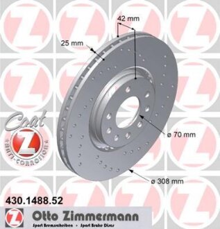 Диск тормозной OPEL ASTRA H 04- передн.вент.SPORT Coat Z ZIMMERMANN 430.1488.52