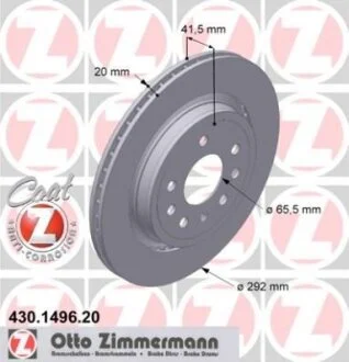 Диск тормозной CADILLAC/OPEL/SAAB BLS/VECTRA C GTS/9-3 02- задн.вент. Coat Z ZIMMERMANN 430.1496.20