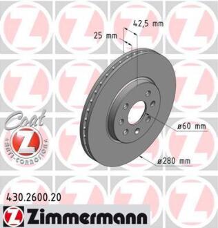 Диск гальмівний Coat Z ZIMMERMANN 430.2600.20