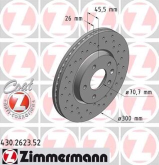 Диск тормозной OPEL ASTRA J 09- перед.вент.Sport Coat Z ZIMMERMANN 430.2623.52