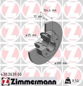 Гальмiвнi диски з пiдшипниками заднi ZIMMERMANN 430.2639.00