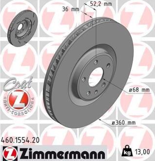 Гальмiвнi диски правий переднiй ZIMMERMANN 460.1555.20