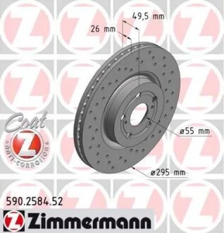 Диск тормозной TOYOTA AVENSIS 03- перед.вент. SPORT Z ZIMMERMANN 590.2584.52