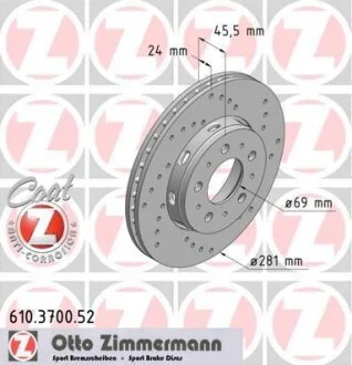 Диск гальмівний ZIMMERMANN 610.3700.52