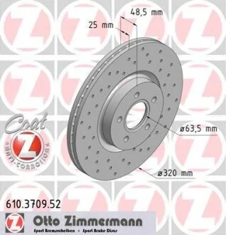 Диск тормозной VOLVO/FORD S40/V40/FOCUS 2 04- передн.вент.SPORT Coat Z ZIMMERMANN 610.3709.52